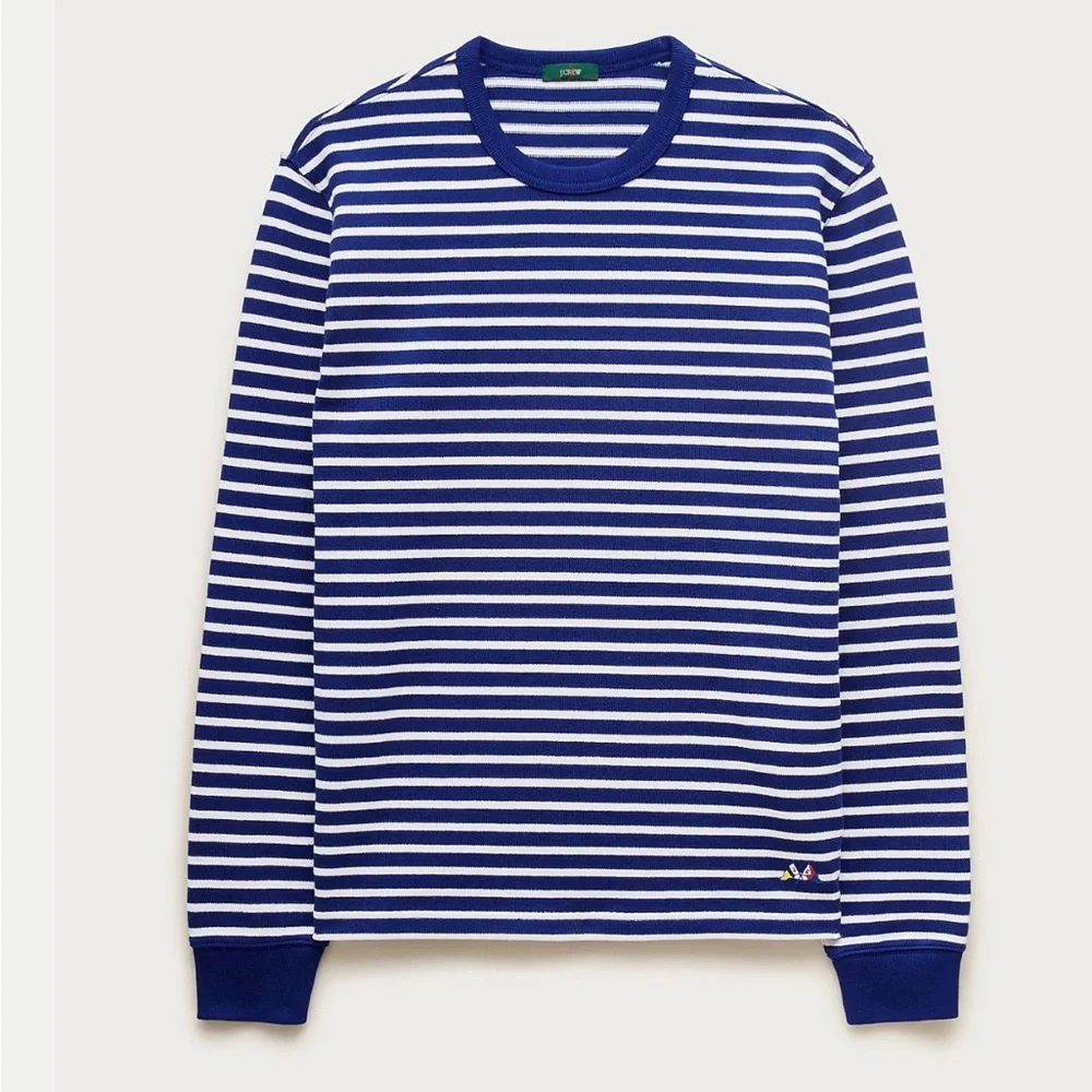 J. Crew Blue and White Striped Maritime Crewneck Sweater